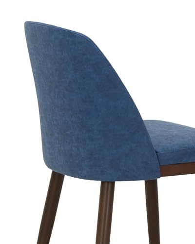 Image of Upholstered Dining Chairs Set of 2 - Modern Dining Room Chairs, Mid-Back Restaurant Kitchen Chairs with Wooden Legs, Blue