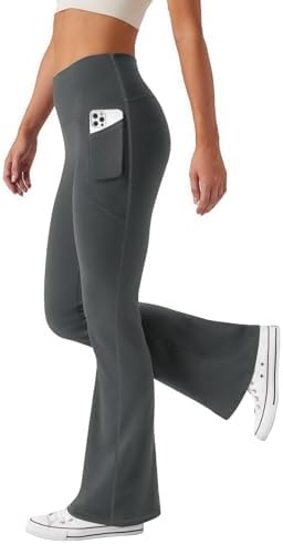 Friptspyg Hosen Damen mit Taschen Schlag Yogahose Hoher Taille Sporthose Elastische Freizeithose
