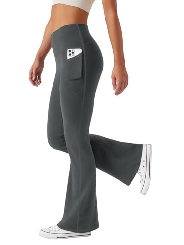 Friptspyg Hosen Damen mit Taschen Schlag Yogahose Hoher Taille Sporthose Elastische Freizeithose,Grau L Friptspyg Hosen Damen mit Taschen Schlag Yogahose Hoher Taille Sporthose Elastische Freizeithose,Grau L