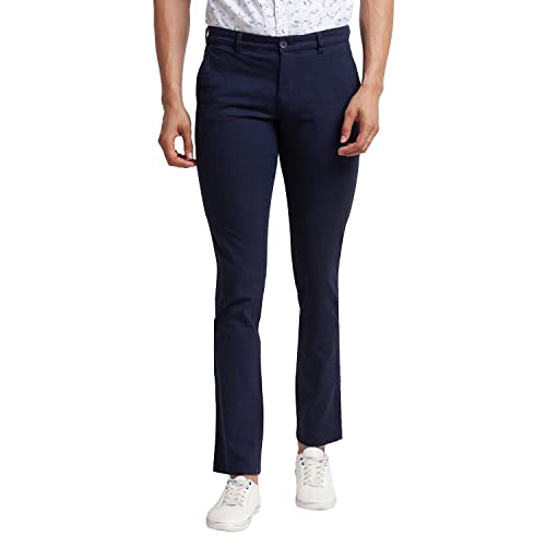 Image of Parx Men's Cotton Blend Yarn Dyed Pattern Low Rise Tapered Fit Flat Front Casual Trouser