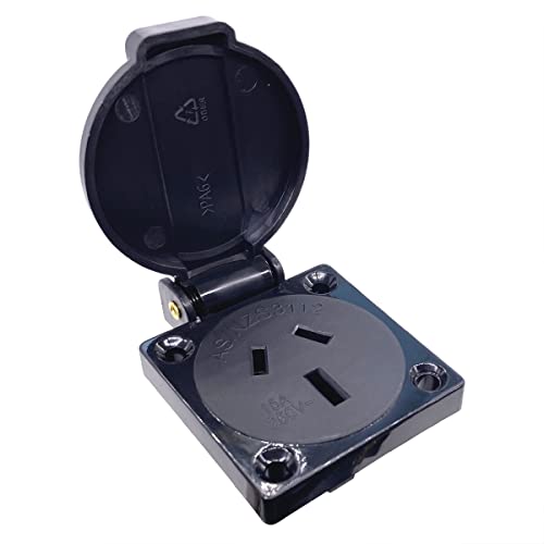 Waterproof IP44 Australian/New Zealand Socket for AUS Type I Plug, 15A, Dustproof Rainproof AU/NZ Industrial Socket with Cover for Car Inverter, Air Conditioner, Outdoor Power Equipment (1 Piece)