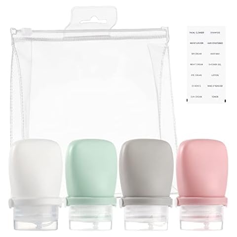 RONRONS 1oz Travel Bottles, Silicone Squeeze Sauce Salad Dressing Ketchup Condiment Bottles, Tsa Approved Leak Proof Containers for Toiletries Shampoo Conditioner Small (4 Pieces) Cover