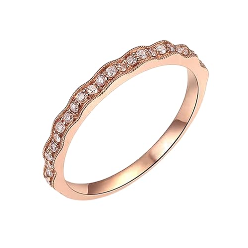 Wycian Wedding Rings Ladies Diamond Engagement Ring and Band 9K Rose Gold with 0.18CT Diamond Size Solid Not Plated Fashion for Lesbian Graduation Jewelry