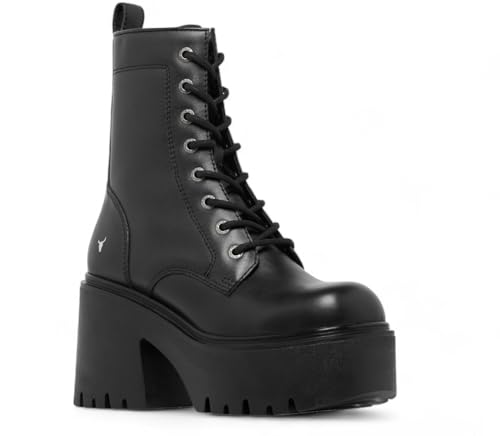 Windsorsmith Womens Black Leather Platform Ankle Punk Boots - Totally4