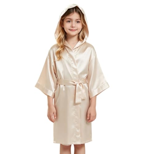 Moonker Girls Short Kimono Hooded ?obe Lightweight Solid Color ?athrobe