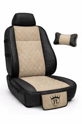 Image of Ultra Comfort Luxury PU Leather Pack of 2 Beige Seat Cover Cushion for All Cars,SUV,Office Chair,Home Chair with Neck Rest Pillow-Easy Fit,Pocket Flap(Universal Fit,2 Pack)
