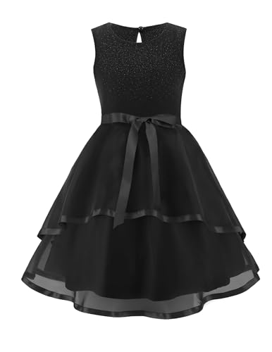 Arshiner Girls Dress Formal Party Fluffy Tulle Sleeveless Belted Dresses Size 3-11Y