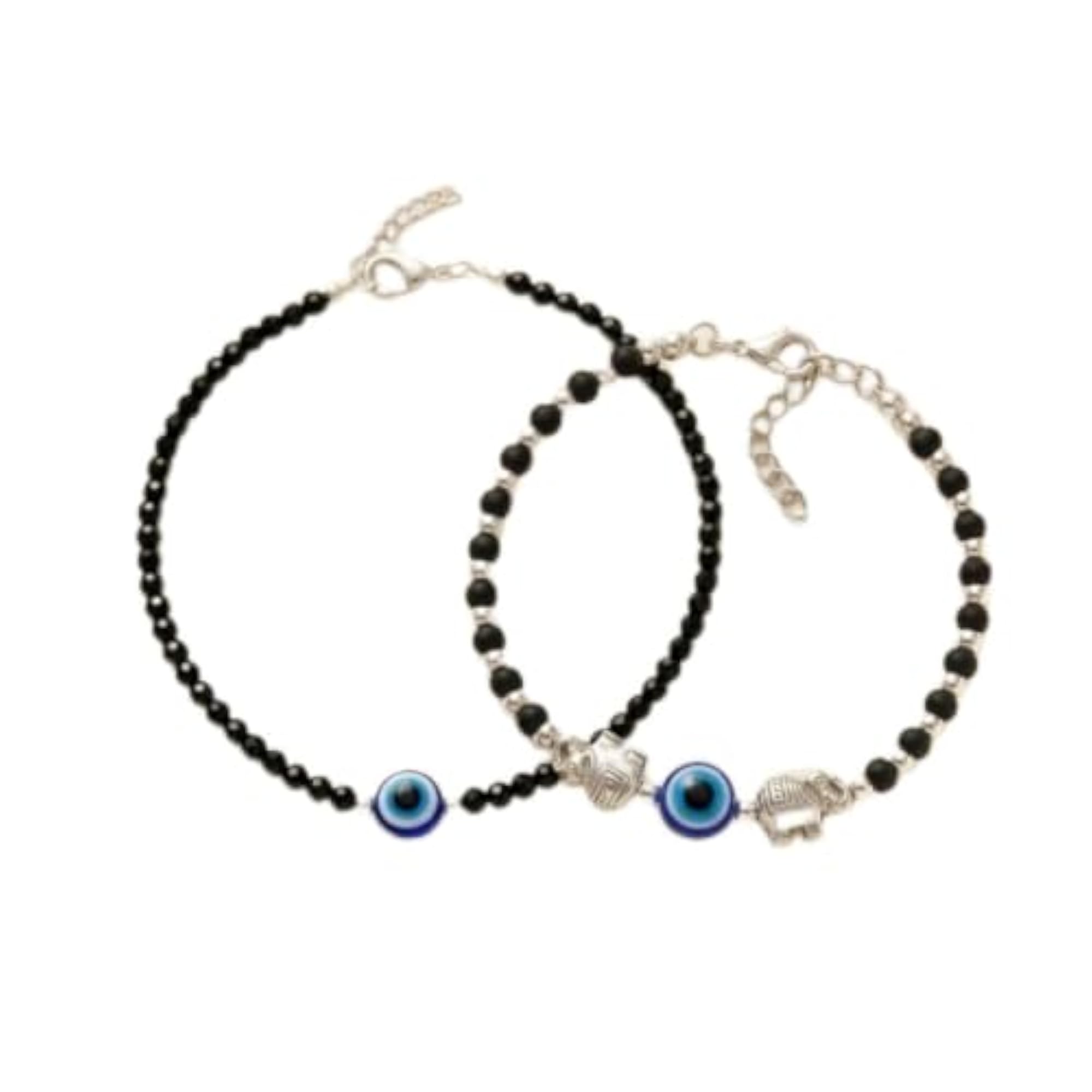 Evil Eye Anklet and Bracelet Combo with Black Beads