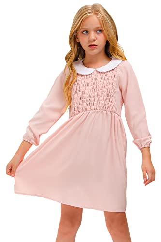 Besserbay Little Girls Mall Eleven Costume Long Sleeve White Collar Pink Flare Midi Dress 5-6 Years #TOP3