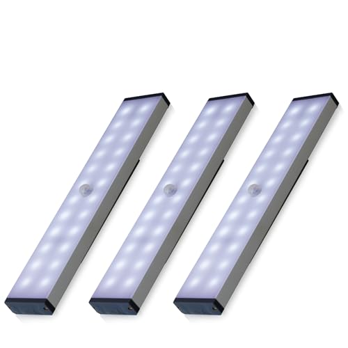 Moss & Stone 3 Pack Motion Sensor Under Counter Lights, Wireless USB Rechargeable Kitchen Night Lights 24-LED, Magnetic Self-Adhesive for Cabinet Lighting & Cupboard Motion Activated Night Light Bar