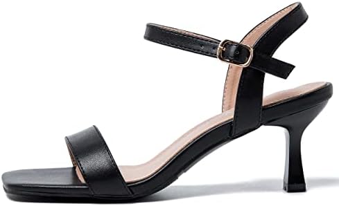 Eugisy Women's Square Open Toe Ankle Strap Comfortable Kitten Heels Sandals Party Dress Wedding Dance Pumps Shoes Black Matte 41-9US | Image 1