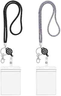 Molain 2 Pieces Crystal Lanyard with Retractable Badge Holder Reel, Bling Crystal Lanyard Strap ID Card Holder Lanyard Neck Strap Lanyard