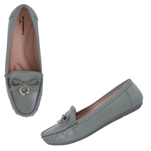 Image of CatBird Women's Flat Shoes for Casual & Office Wear, Bow Detail Slip-On Loafers