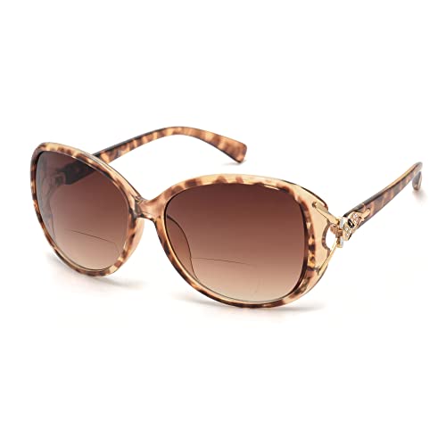 JM Classic Bifocal Reading Sunglasses for Women Vintage Reader Glasses Outdoor Brown(200838) +2.25