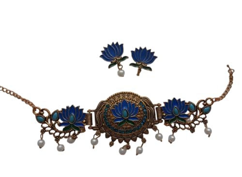 Image of Architha creations,lotus choker with earrings,adjustable