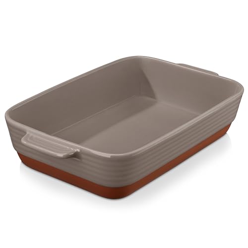 MALACASA Naczynie do lasagne do piekarnika, 4,5 l, brązowe, ceramiczne naczynie do pieczenia lasagne 22,9 x 33 cm, z uchwytami, głębokie, prostokątne naczynie do pieczenia, seria TARA
