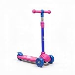 Baroni Toys Monopattino 3 Ruote per Bambini dai 3 Anni, Ruote LED Luminose Senza Batterie, Manubrio Regolabile in 3 Altezze, Freno Posteriore, Design Ergonomico e Stabile, 52x25x81cm (Rosa)