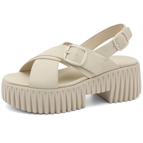 Image of UBFEN Womens Platform Sandals With Arch Support Comfy Walking Wedge Crisscross Band Summer Casual