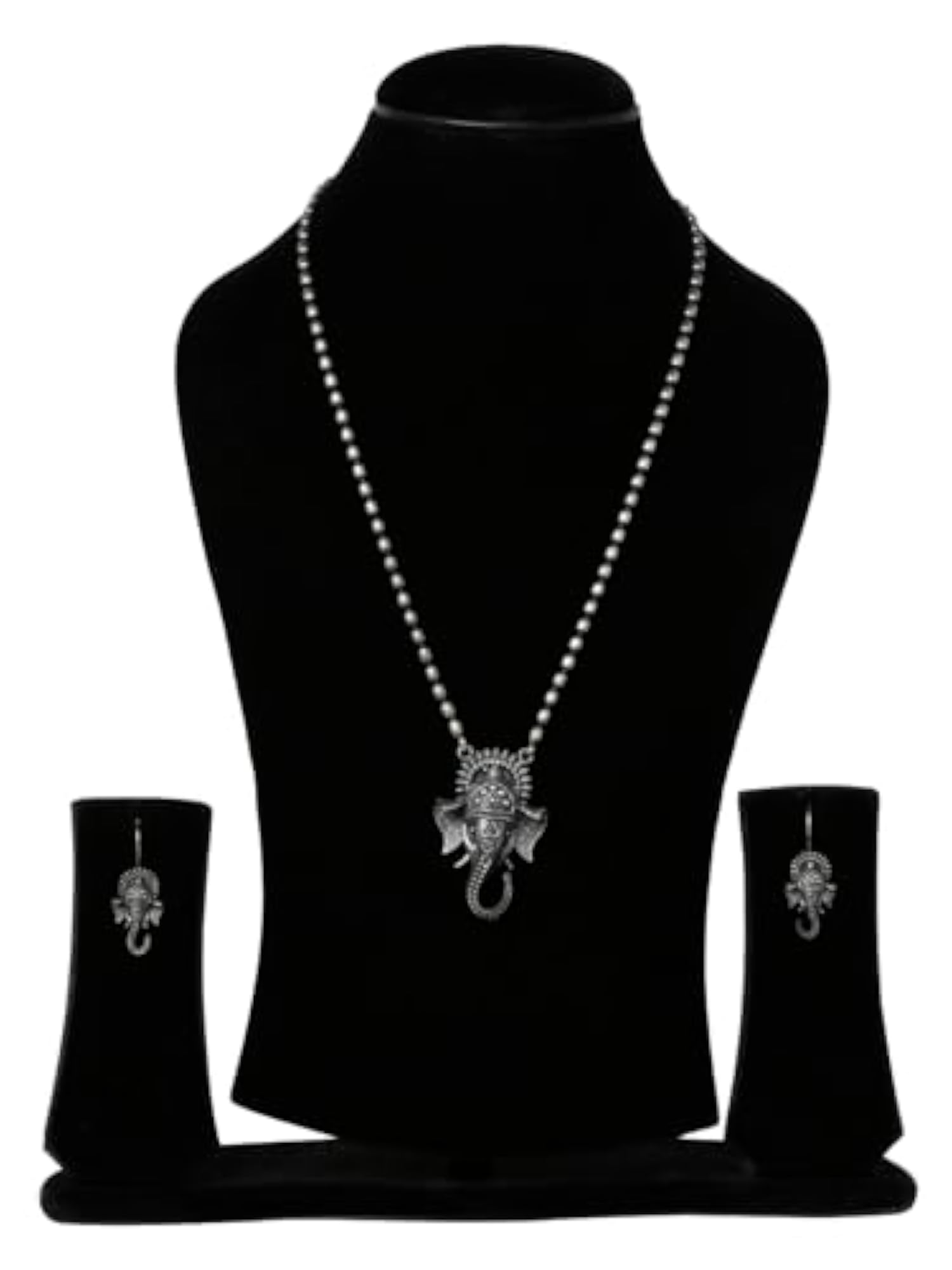 Handmade 92.5 Silver Plated Ganesh Necklace Set with Earrings