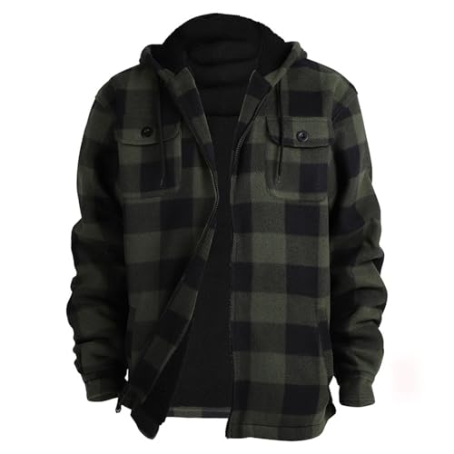 Generisch Chaqueta de leñador forrada para hombre, chaqueta cálida de forro polar Sherpa de estilo camisa a cuadros | chaqueta resistente para exteriores para otoño e invierno, Style_b01 Verde, M