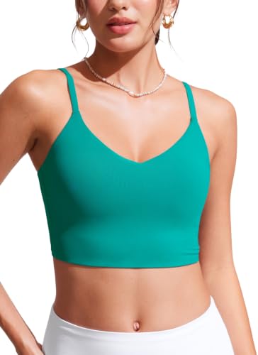 Image of CRZ YOGA V Shaped Longline Bikini Tops | Built-in Pads, A-D Cup, Cropped, Adjustable Spaghetti Straps, Swim, Bathing Suit for Women