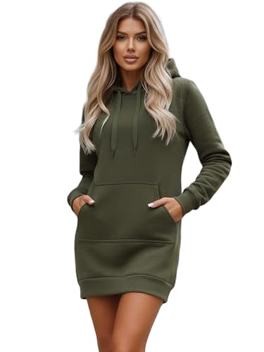 OZONEE Damen Hoodie Kapuzenpullover Lang Sweatjacke Sweatkleid Winterkleid Herbstkleid Kleid Sweatshirt Sweatshirtkleid Kapuzenjacke Kapuzenpulli...