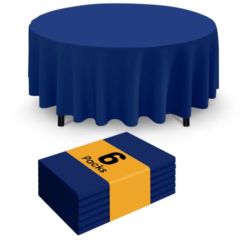 Image of Smiry Disposable Table Cloth - 6 Pack, 84 Inch Round Waterproof Tablecloths for Parties, Decorative Plastic Table Cover, Leakproof & Sturdy, Navy