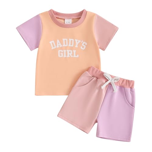 Toddler Baby Girl Clothes Contrast Color Summer Outfit Short Sleeve Letter Print T Shirt and Shorts 6 12 18 24M Set