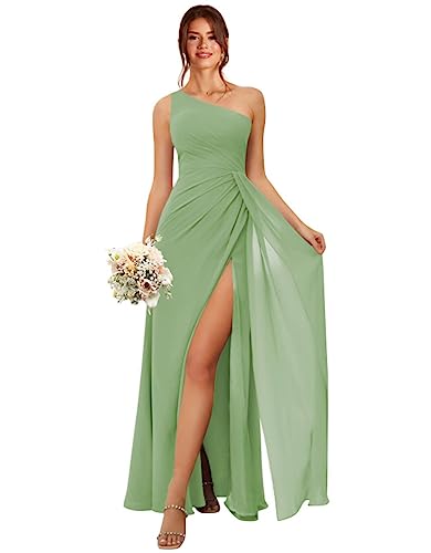 Robe de demoiselle d'honneur asymétrique en mousseline de soie plissée bleu roi