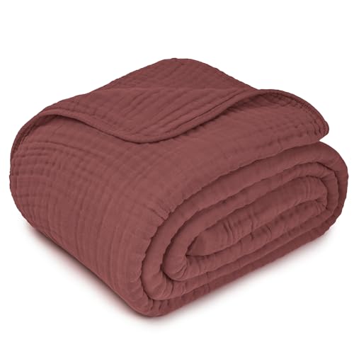Image of Comfy Cubs Muslin Blanket for Adults Queen 90 inch x 90 inch - 6 Layer Soft, Breathable & Lightweight Muslin Adult Blanket - Machine Washable & Designed in The US Bedding for All Seasons - Wine