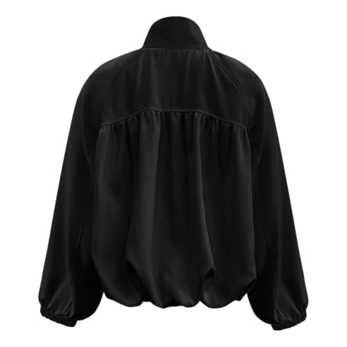 Generico Giacca Bomber Donna Oversize Corta Con Collo a Imbuto, Leggera Giubbotto Casual, Pratica Giacca Esterna Per Autunno E Primavera