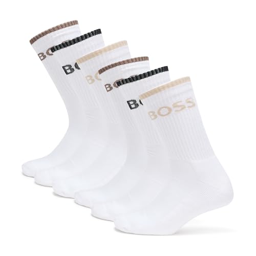BOSS, Six Pack Quarter Length Socks with Banded Branding, white gloss, 7-13