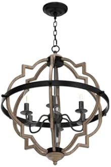 Saint Mossi 6-Lights Farmhouse Chandelier Light Fixture, Rustic Globe Chandelier for Dining Room, Pendant Light Fixtures,H29 x D21, Adjustable Hanging Chain, Wood Grain Metal Frame