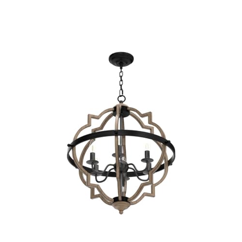 Saint Mossi 6-Lights Farmhouse Chandelier Light Fixture, Rustic Globe Chandelier for Dining Room, Pendant Light Fixtures,H29 x D21, Adjustable Hanging Chain, Wood Grain Metal Frame