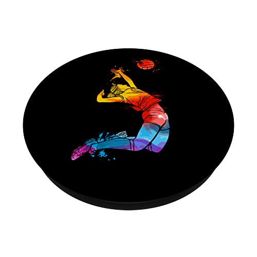 Volleyball Sports Colorful Pop Art Portrait Beach Volleyball PopSockets Swappable PopGrip, Black - Image 2