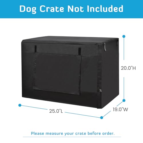 HONEST OUTFITTERS Dog Crate Cover, 24 Inch Dog Kennel Cover for Medium and Large Dog, Heavy Duty Oxford Fabric,with Double Door, Pockets and Mesh Window (25L x 19W x 20H, Black)