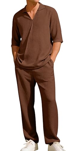 Men Two Piece Outfits Sets Casual 2 Piece Outfits Solid Colo...