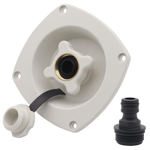 Image of RV City Water Inlet Connection Pressure Reducing Fill Hatch with Brass Check Valve and Quick Coupler Dustproof Inlet Hose Adapter for Fresh Water Fill Compatible with RV Marine Camper(White)