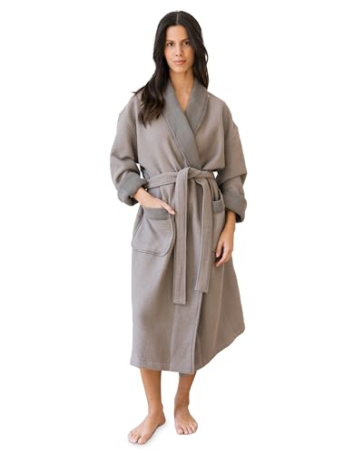 Cozy Earth Waffle Bath Robe - Lightweight Spa Robe with Pockets - Dual-Sided Waffle Weave and Ribbed Terry - 60% Soft Cotton and 40% Viscose from Bamboo Blend - X-Small Charcoal