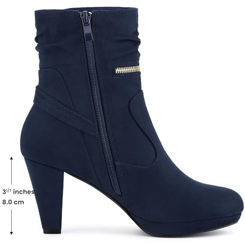 Allegra K Allegra K Women's Ankle Zip Platform High Heel Navy Blue Mid Calf Boots 8 M US