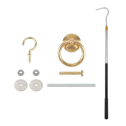 Attic Ladder Pull System Kit, Retractable Attic Pull Down Pole Practical Ladder Pull Down Rod Attic Ladder Pull Down System Hook for Cord Ropes Attic Stair Ladder Accessories