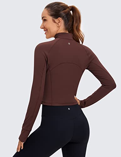 Image of CRZ YOGA Butterluxe Half Zip Crop Top | Workout, Extremely Soft, Slim Fit, Thumbholes, Side Pocket, Long Sleeve Shirts for Women