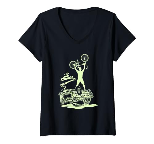 Ciclista Con Bicicleta En Coche | MTB MBX | Bicicleta Camiseta Cuello V