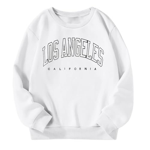 Image of Generisch Girls Casual Crew Neck Sweatshirt Long Sleeve Pullover Oversized Lightweight Fleece Top, White, 3-4 Jahre