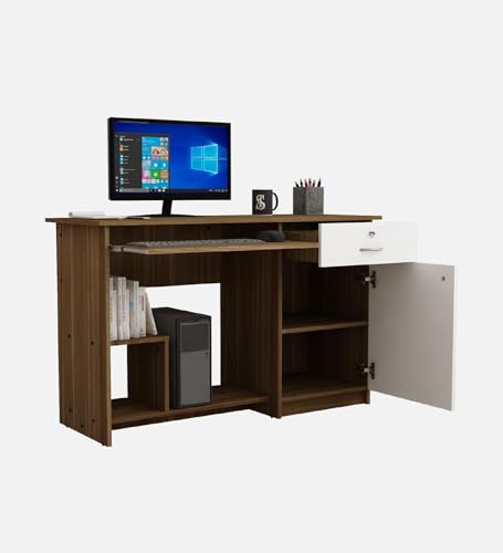 Image of Classy Study & Home Office Computer Desk | Engineered Wood | Straight Design | Lyon Teak & White Finish | Sturdy & Space-Saving | Easy Knock-Down Assembly