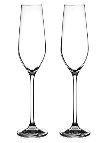DIAMANTE Champagne Flutes Crystal Prosecco Glasses Pair - ‘Auris’ Collection Undecorated Crystal - Set of 2