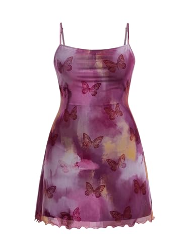 SHENHE Women's Plus Size Tie Dye Butterfly Mini Dress Spaghetti Strap Sleeveless Y2k Cami Dress