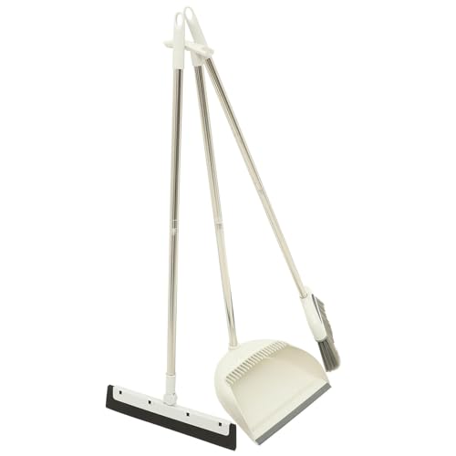 HONITANO Juego de Escoba y Recogedor Mango Largo Kit de Limpieza Hogar Cerdas Flexibles y Paño de Limpieza Recogedor Resistente al Viento para Habitaciones y Oficina Set de 3 Piezas