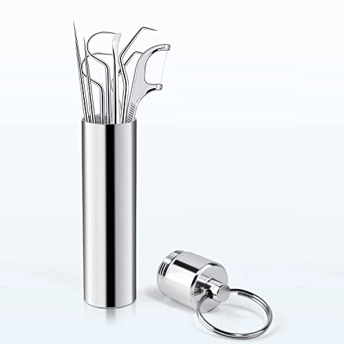Toothpicks Pocket Set, Dental Floss Picks Kit Reusable, Stainless Steel Teeth Cleaning Tools, Tooth Picker Oral Hygiene Travel - Thumbnail 2