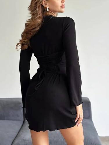 MiiVoo Women's Short/Long Sleeve Casual Mini Dress Square Neck Stretchy Bodycon Party Club Short Dresses3